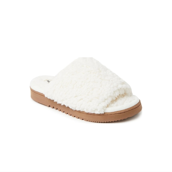 Dearfoams Cozy Comfort Women's Gel Teddy Pile Open Toe Scuff Slippers Size Large - Picture 1 of 7